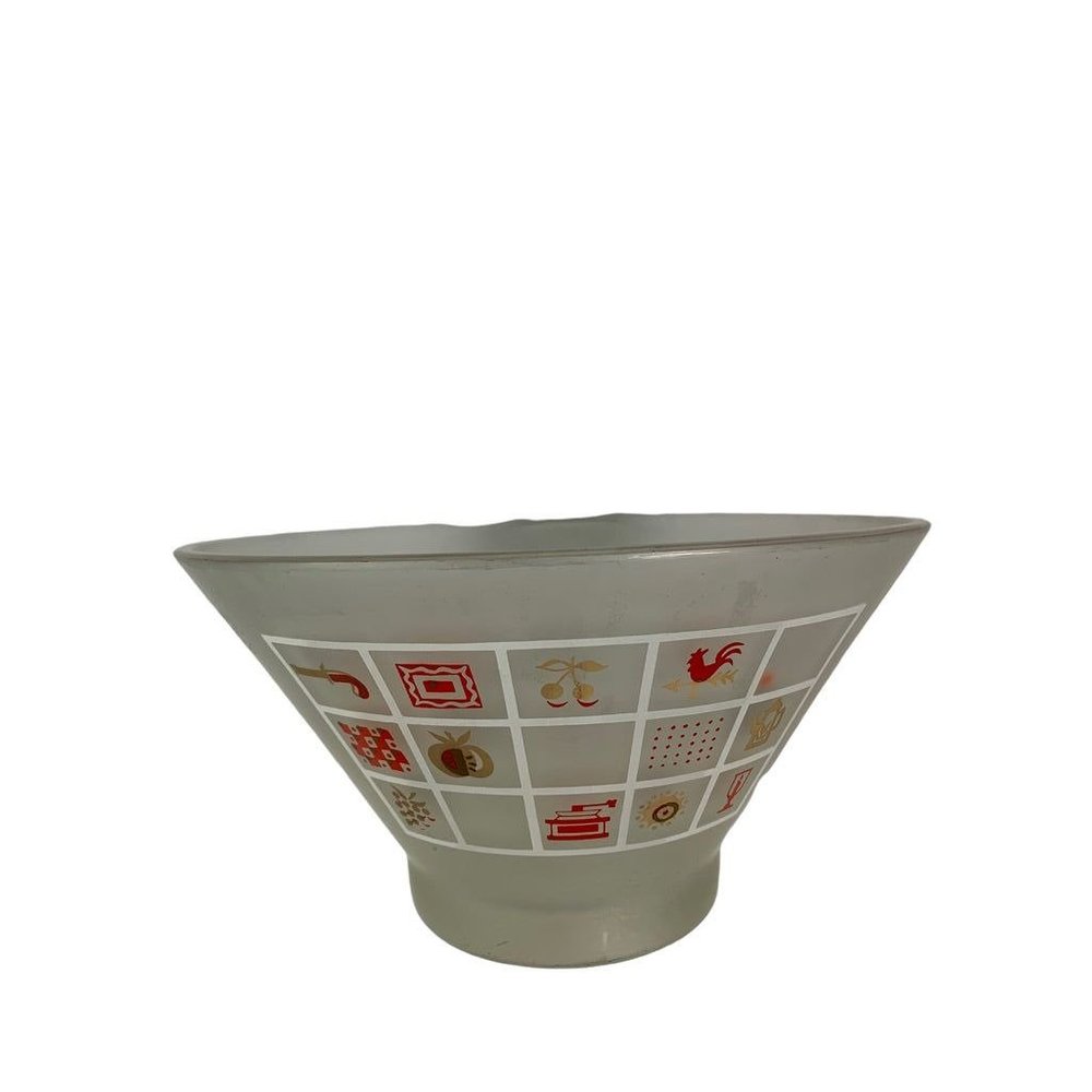 Vintage Hazel Atlas Frosted Glass Midcentury 11" Salad Bowl